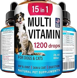 Advanced 15-in-1 Multivitamin for Dogs & Cats - Premium Liquid Supplement with Glucosamine, Vitamin B Complex and Cranberry for Joint, Digestive, Skin, Immune & UTI Support - 2.0 Fl Oz - Made in USA
