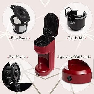 Mixpresso 2 in 1 Coffee Brewer, Single Serve Coffee Maker K Cup Compatible & Ground Coffee, Personal Coffee Maker,Compact Size Mini Coffee Maker, Quick Brew Technology 14oz Red Coffee Maker