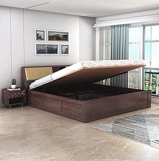 - TG Furniture Sheesham Wood King Size Bed with Storage | Wooden Double Bed with Hydraulic Storage for Bedroom & Hotel | Platform Cot Bed Palang | 78 * 72 Inch, Walnut Finish
