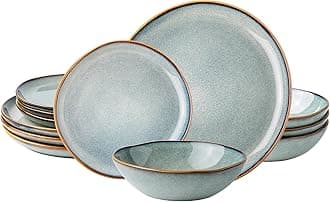 AmorArc Ceramic Dinnerware Sets,Handmade Reactive Glaze Plates and Bowls Set,Highly Chip and Crack Resistant | Dishwasher & Microwave Safe,Service for 4 (12pc)