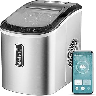 Smart Ice Makers Countertop -26lbs in 24 Hours, 9 Cubes Ready in 8Mins, Self-Cleaning Countertop Ice Maker, Portable Ice Maker with Ice Scoop and Basket, Perfect for Home/Kitchen/Office(Sliver
