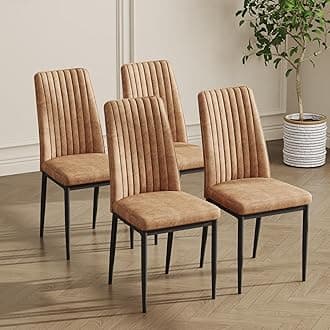 Modern Dining Room Chairs Brown, Metal Chairs Set of 4 with Suede Fabric and Chrome Leg High Back, Metal Kitchen Sillas para Comedor for Living Room (BR-4)