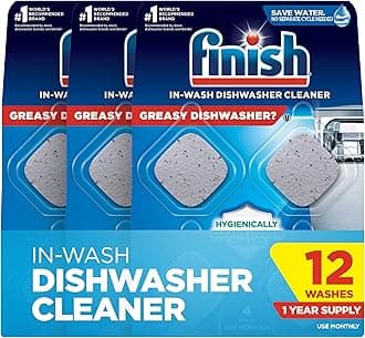 Finish Dishwasher Cleaner Tablets, Deep Cleans Hidden Grease & Grime, Fights Odors, No Extra Wash Cycle, Helps Maintain Dishwasher, 12 Month Supply, 12 Count