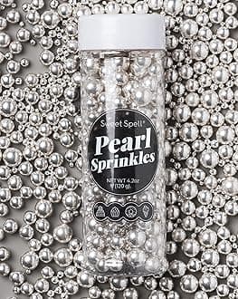 Sweet Spell Silver Pearl Sprinkles for Cake Decorating (120g/ 4.2oz) - Sugar Candy Ball Pearls for Cupcakes, Ice Cream Toppers, and Baking Cake Decoration