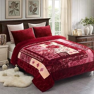 JML Korean Fleece Blanket King Size Heavy, Fluffy Fuzzy Raschel Bed Blanket, 87"x94", 10.5 Lbs - Silky Soft Plush Cozy Thick Warm Winter Bedding, 2 Ply A&B Floral Printed Embossed Design, Red Rose