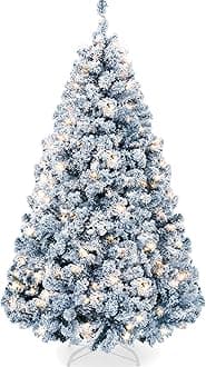 Best Choice Products Pre-Lit Ice Blue Christmas Tree, 9ft Artificial Flocked Full Fir Tree, Holiday Decoration w/ 900 Lights, 2,094 Branch Tips