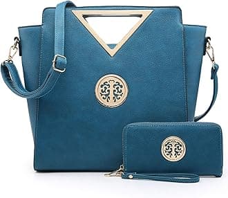 Women Fashion Handbag Chic Triangle Handle Shoulder Bag Tote Satchel Work Purse w/Matching Wallet