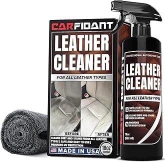 Leather Couch Cleaner - pH Neutral, Non-Toxic & Non-Greasy - Gently Removes Stains & Restores Natural Look - Safe for Car Leather Seats, Interior & Upholstery, Furniture & Sofa - 18 fl. Oz with towel