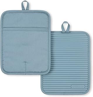 Ribbed Soft Silicone Pot Holder 2-Pack Set, Fog Blue, 7"x9"
