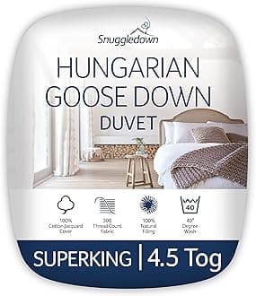 Snuggledown Hungarian Goose Down Super King Duvet - 4.5 Tog Premium Lightweight Cool Summer Quilt for Night Sweats - Soft Jacquard Cotton Cover, Hypoallergenic, Machine Washable, Size (260cm x 220cm)