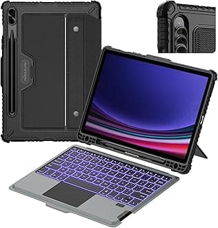 - for Samsung Galaxy Tab S9 11” Case with Detachable Keyboard, Multi-Touch Trackpad, 7-Color Backlit, S Pen Holder, Rugged Keyboard Case with Camera Cover for Samsung Tablet S9