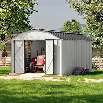 Patiowell 10 X 12 FT Barn Style Metal Storage Shed for Outdoor