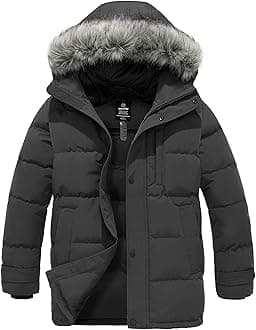 WantdoMen's Coats Winter Waterpoof Thicken Puffer Jacket (Dark Gray, Large)