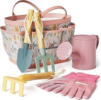 Gardening Set, Tool Kit, for Kids, STEM, Includes Tote Bag, Spade, Watering Can, Rake, Fork, Trowel and Gloves (Petal)