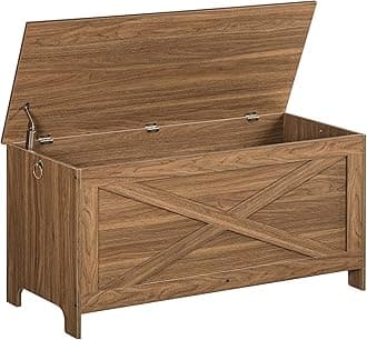 39.4" Toy Chest, Sturdy Entryway Storage Chest with Safety Hinges, Retro Toy Box, Wooden Look Accent Furniture for Living Room, Bedroom, Honey Brown SCOR48101