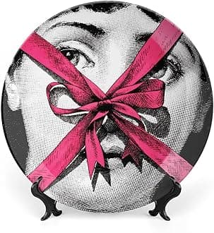 Lina Cavalieri Plate, Fornase Decorative Plate Face Makeup Plate Wall Hanging Decoration,Including Bracket and Special Spring Hook,style-13,10inch