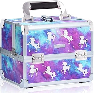 Joligrace Makeup Train Case Unicorn Style Cosmetic Organizer Box Lockable With Mirror & Brush Pocket