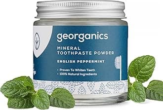 Georganics Whitening Mineral Toothpaste Powder - 120ml - Peppermint - 100% Natural Fluoride Free, SLS Free & Glycerine Free - Stain Removing & Teeth Whitening - Certified Cosmos, Vegan & Cruelty-Free