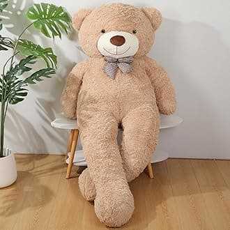 Jerify 78.8" Tall (6.56 Feet) Giant Plush Bear Light Soft Stuffed Bear with Ribbon Bow Cuddly Plush Animal for Birthday Mother's Day Graduation Christmas Holiday Party Favor(Light Brown)