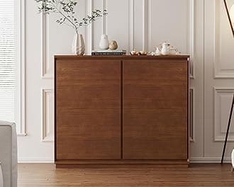 - LKTART Mid Century Modern Sideboard Buffet Cabinet, Narrow Walnut Sideboard,Wood Storage Cabinet Credenza with 2 Doors for Living Room, Kitchen, Entryway, Hallway(9.25" D*39" L)