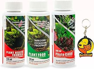 Aquatic Remedies 3-in-1 Aquarium Medicine Combo - (Plant Food + Health Formula 120ml Each and Phyto Carb Plus 100ml) | Plant Fertilizer for Planted Aquarium with Free Key Ring