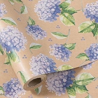 RUSPEPA 30" X 32.8' Hydrangea Wrapping Paper Large Kraft Paper Roll, Jumbo Roll, Purple Floral Kraft Gift Wrap for Women, Girl, Spring, Wedding and Mother's Day Celebration, 82 sq. ft