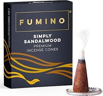 Fumino® Simply Sandalwood Fresh Incense Cones 20 per Box Masala Agarbatti Joss Scent Fragrance for Relaxation and Meditation, Home and House Décor