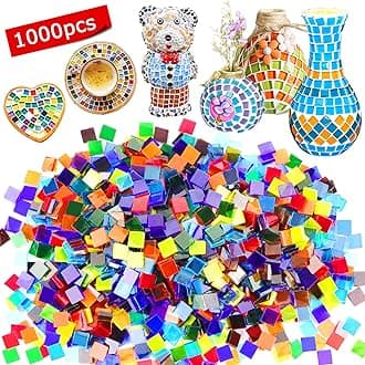 Mosaic Tiles Mixed Color Mosaic Glass Pieces for Home Decoration or DIY Crafts 1000 Pieces Square