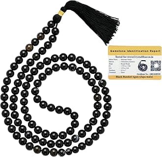 Crystal Heaven Men Black Hakik Japa Mala Saadi - Negative Energy Remover 108 Beads Buddhist Prayer Aaa Grade Original Healing Gemstone Agate For Yoga Meditation Spiritual Reiki Feng Shui