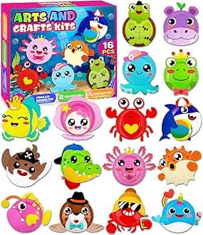 16 Pack Arts and Crafts for Kids, Toddler Crafts Animal Paper Plate Art Kit Gift for 3 4 5 6 Year Old Boys Girls DIY Kids for Birthday Party Favor Preschool Classroom Party Games