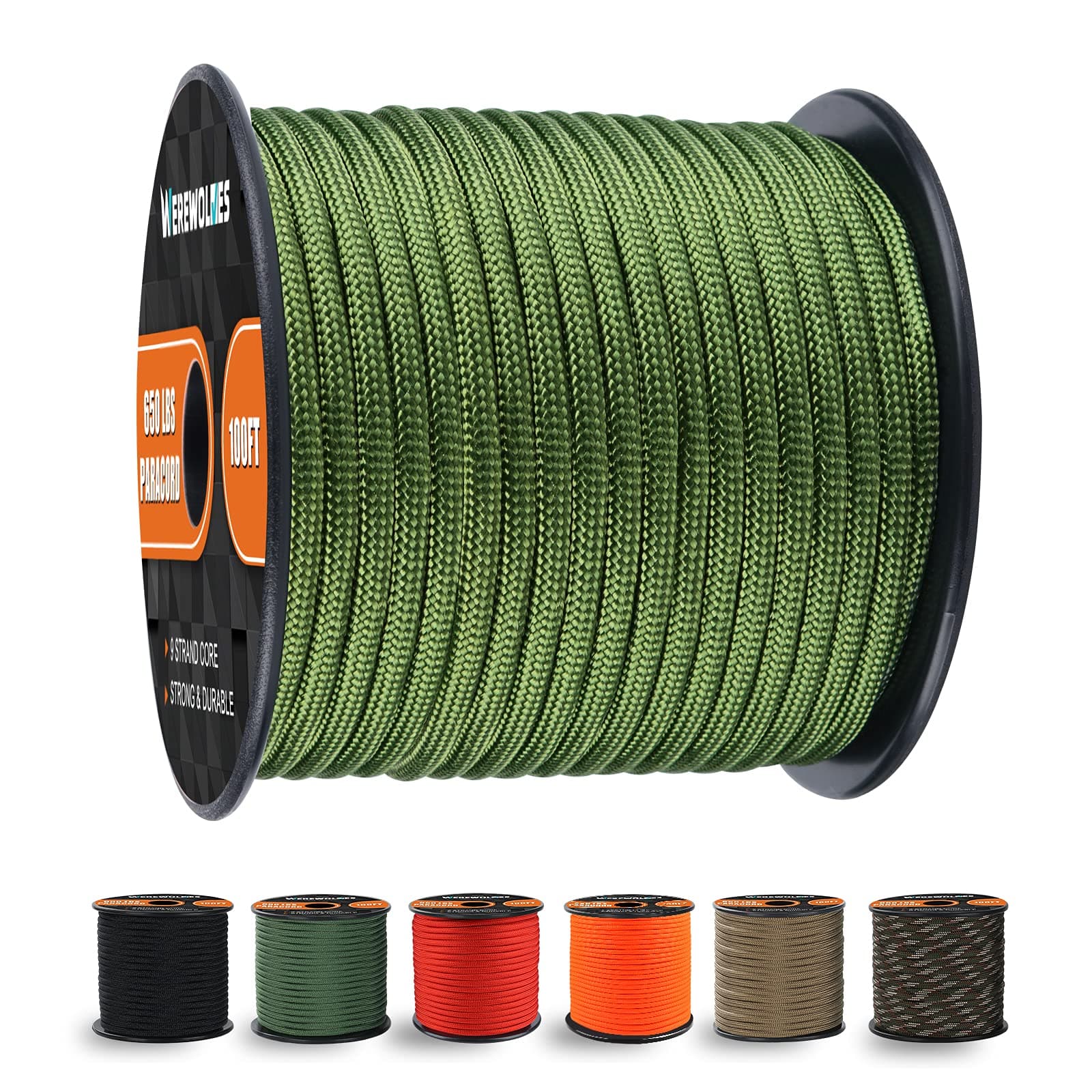 650lb Paracord/Parachute Cord - 9 Strand Paracord Rope - 100', 200' Spools of Parachute Cord, Type III Paracord for Camping, Survival