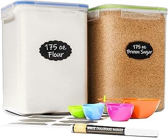 Chef's Path Large Airtight Food Storage Containers with Lids, Pack of 2, 5.2L, 175Oz, Airtight Kitchen and Pantry Bulk Canisters for Flour, Sugar, Rice, and Baking Supplies - Transparent