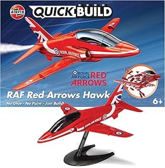 Airfix J6018 Quickbuild Model Airplane Kits for Adults & Kids - Red Arrows Hawk - Fighter Plane Plastic Model Kits, Block Building Sets, Snap Together Aircraft Models, Engineering Toys for Gifts
