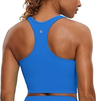 CRZ YOGA Butterluxe Womens Y-Back Racerback Longline Sports Bra - Padded Scoop Neck Workout Crop Tank Top with Built in Bra
