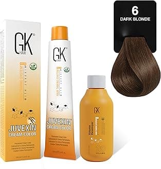 GK HAIR Global Keratin Natural 6 Dark Blonde Hair Color Cream Tube (3.4 Fl Oz/100ml) + 20 Volume Developer (5 Fl Oz/150ml) - Professional Permanent Long Lasting Toner Dye