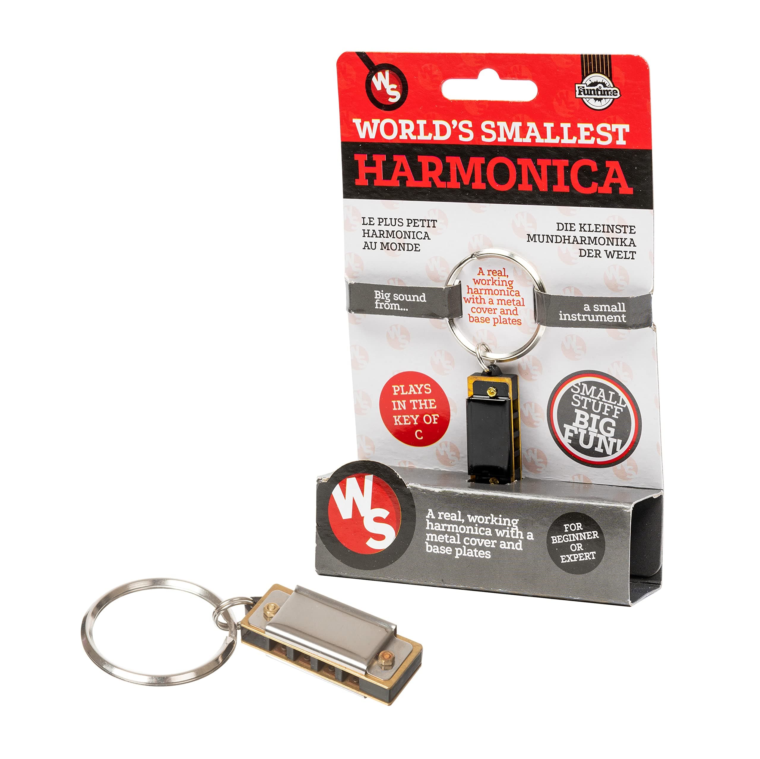 Mini Harmonica - World's Smallest Playable Harmonica in Key of C with Keychain, Metallic