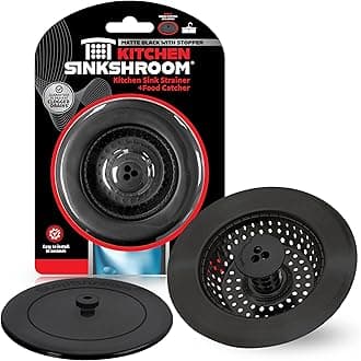 SinkShroom Clog-Free Kitchen Sink Drain Strainer with Stopper - Universal Fit, Stainless Steel, Matte Black