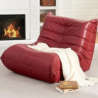 Giant Bean Bag Chair Lazy Floor Sofa, Memory Foam Fireside Sofa for Adults, Big Beanbag Faux Leather Armless Chair for Living Room Bedroom Dorm Office (WineRed, Single)