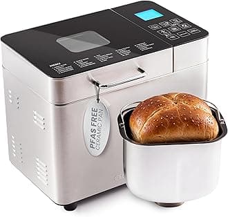 Programmable 2-Lb Bread Maker, PFAS Free Ceramic Ceralast™ Pan, Touch Screen Control Panel, 19 Functions, Gluten Free, White, Wheat, Rye & More, 3 Loaf Sizes, Stainless Steel