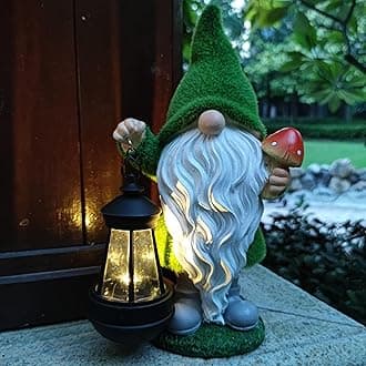 Solar Gnomes Garden Statues,Resin Gnome Figurine Holding Mushroom and Solar Lights Lantern,Outdoor Yard Art Decorations for Garden Patio Lawn