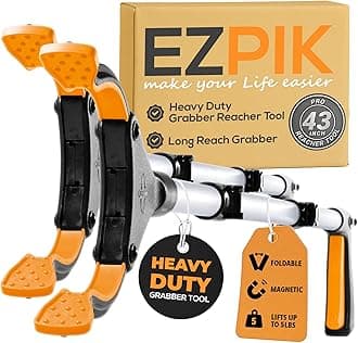 EZPIK Pro 43" Foldable Grabber Reacher Tool for Seniors - Grabbers for Elderly Reaching Tool Heavy Duty Pickup Trash Picker Upper Equipment - Claw Grabber Stick for Reaching Aids, Weed Gripper 2-Pack