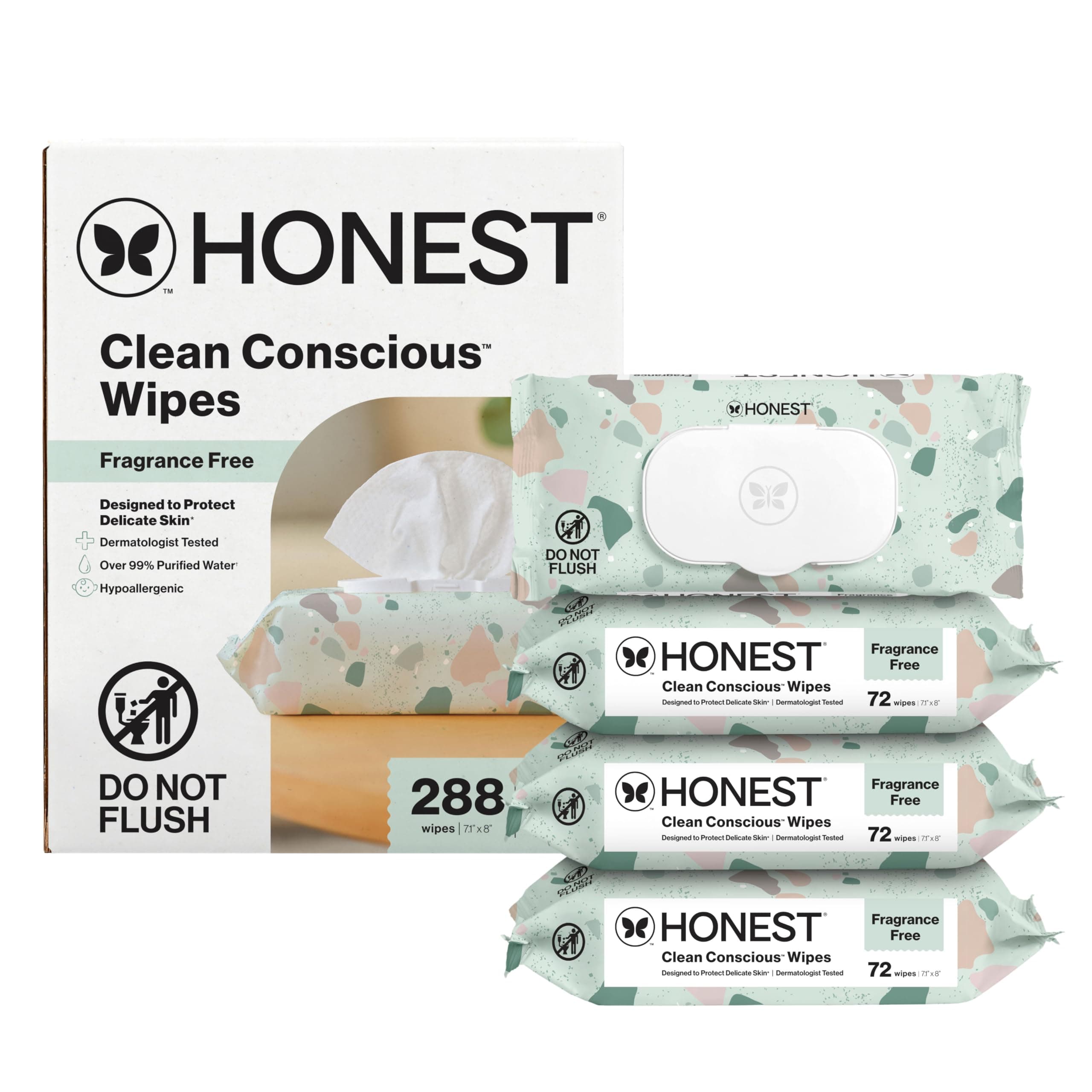 The Honest Company Hypoallergenic Multi-Use Baby Wipes for Sensitive Skin, Geo Mood, 288 Count