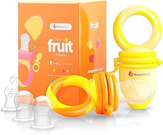 – NatureBond Baby Food Feeder/Fruit Feeder Pacifier (2 Pack) - Infant Teething Toy Teether | Includes 6 PCs Silicone Sacs (Sunshine Orange & Lemonade Yellow)