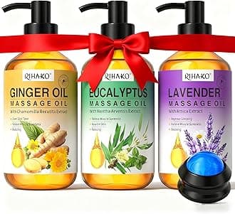 Valentine 's Day Gift for Women 3 Pack Massage Oil for Massage Therapy,Ginger for Lymphatic Drainage, Lavender for Relaxation, Eucalyptus Mint for Muscle Relief | Massage Therapy & Date Night Spa Gift