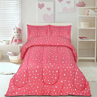 Utopia Bedding Heart Pink Kids Comforter Set with 2 Pillow Shams, 3 Piece Soft Microfiber Twin Bed Comforter with Pillow Shams, Printed Kids Bedding for Boys and Girls, Breathable,Easy Care