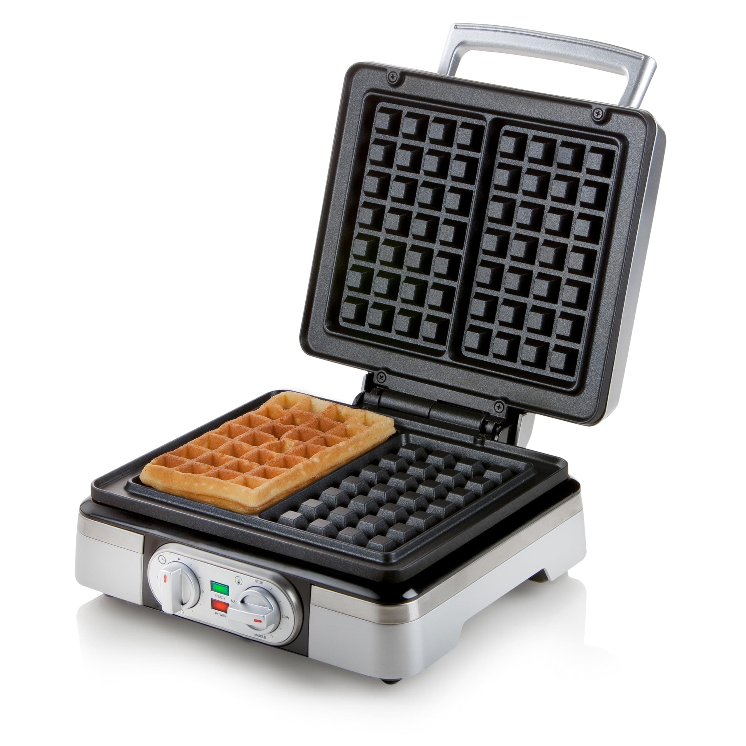 DOMO DO9149W Waffle Iron with Timer - Rectangular Belgian Waffles 4 x 7 cm - Silver