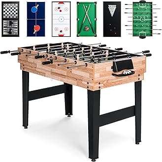2x4ft 10-in-1 Combo Game Table Set for Home, Game Room, Friends & Family w/Hockey, Foosball, Pool, Shuffleboard, Ping Pong, Chess, Checkers, Bowling, and Backgammon