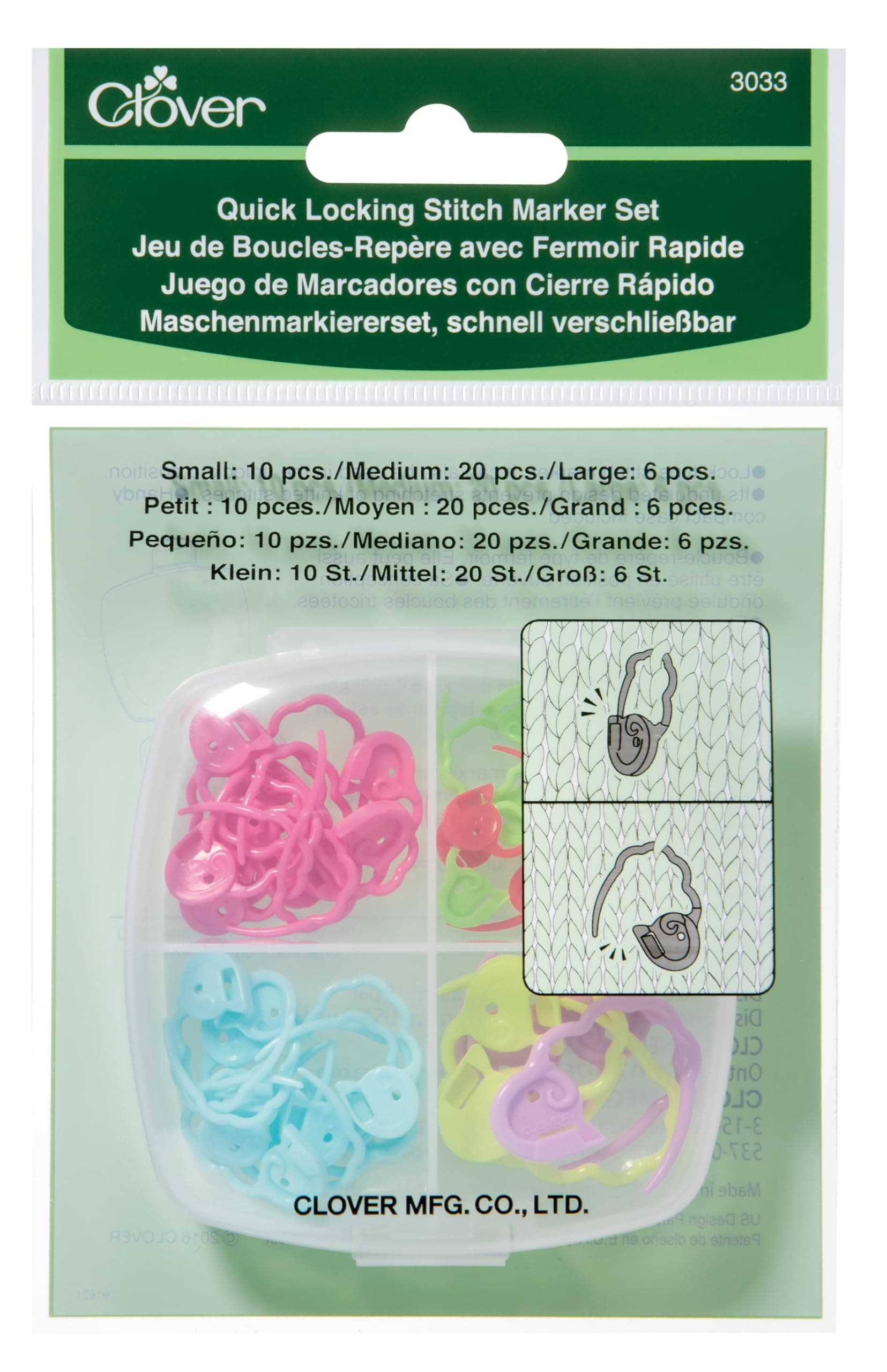 Clover 3033 Quick Locking Stitch Marker Set Multicolor, 3" Height x 3" Length x 1.2" Width