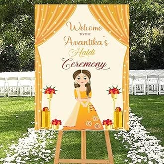 Theme My Party Customised Indian Haldi Ceremony Welcome Sign Boards |Personalized Indian Pre Wedding Haldi Wedding Sign Board | Indian Ceremony Welcome Sign for Haldi Decoration Entrance