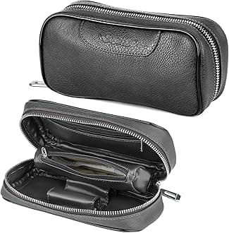 Scotte(TM) Durable leather 2 pipe tobacco pouch case black